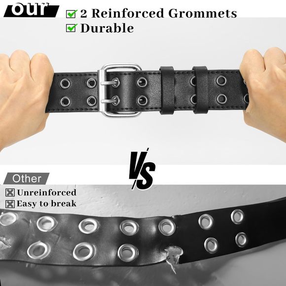 Goth Belt Double Grommet Belt Faux Leather Jeans For Men Women Punk Rock🫵 - Picture 4 of 5